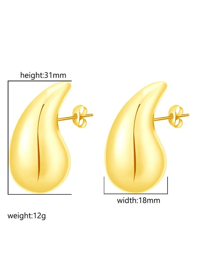 Muyixin أقراط متدلية سميكة، أقراط دائرية ذهبية سميكة للنساء والفتيات، أقراط ذهبية خفيفة الوزن على شكل دمعة عيار 18 قيراطًا، هدية مجوهرات عصرية - Image 5