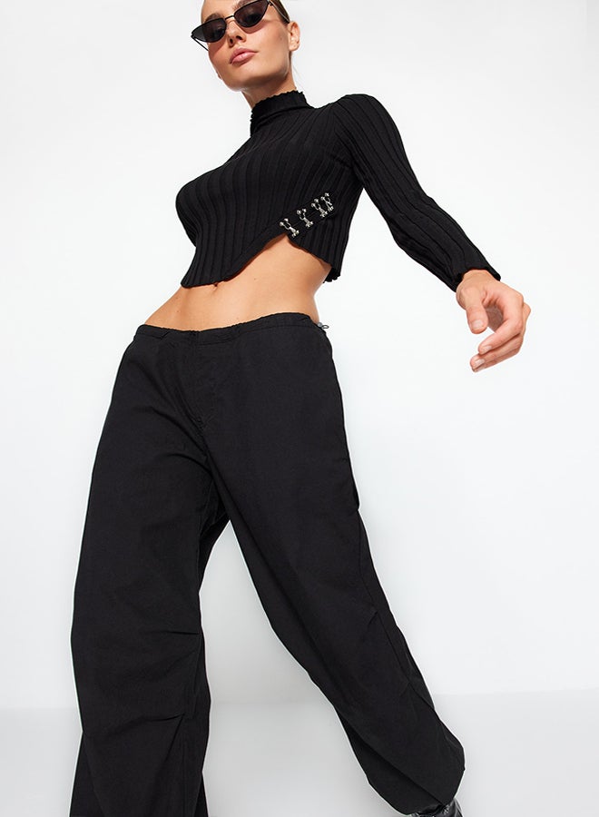 trendyol Black Super Crop Stand Collar Knitwear Sweater TWOAW24KZ00264 - Image 2