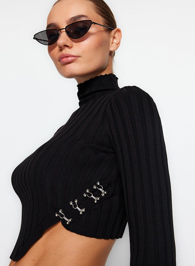 trendyol Black Super Crop Stand Collar Knitwear Sweater TWOAW24KZ00264 - Image 3