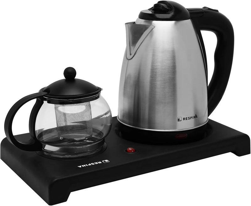RESPINA 1.8L Electric Water Kettle Set 1850W with Glass Teapot and Coffee Kettle with Stainless Steel Strainer | Water Kettle for Hotels, Offices, Home | Hotel Water Kettle (Stainless Steel) - Image 1