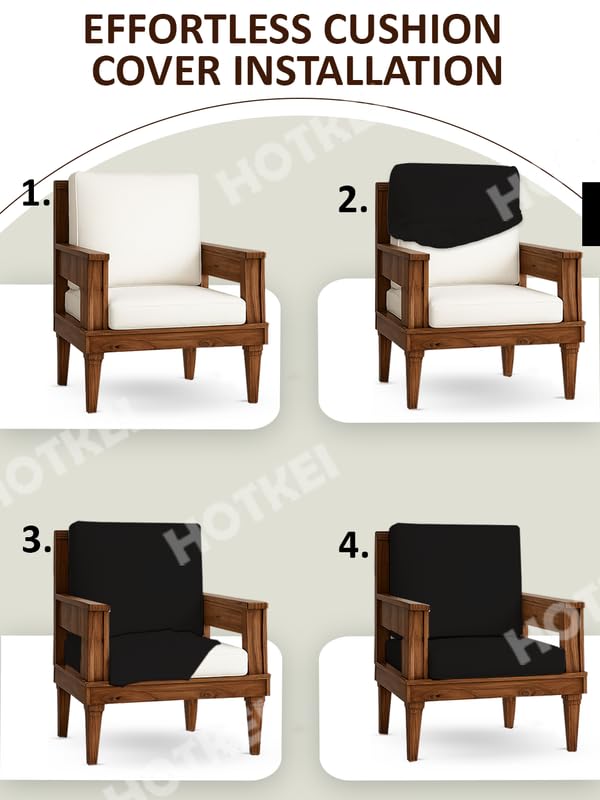 HOTKEI Black (Pack of 6) 200 GSM Fabric Wooden Sofa Seat Cover Elastic Stretchable Cushion Seat Slip Cover Protector for Wooden Sofa Set 3 Seater Antislip Full Covers for Living Room - Image 5