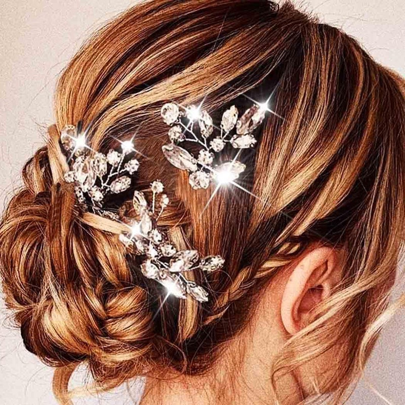 Unicra Silver Wedding Crystal Hair Pins Diamante Hair Piece Bridal Hair Accessories for Women and BridesPack of 3