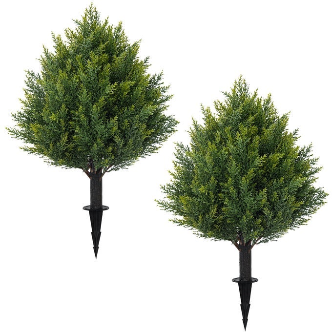248 Artificial Cedar Topiary Ball Trees with Ground Spike Set of 2 Faux Cypress Plants UV Resistant Artificial Pine Shrubs Fake Bushes for Outdoor Indoor Front Porch Garden