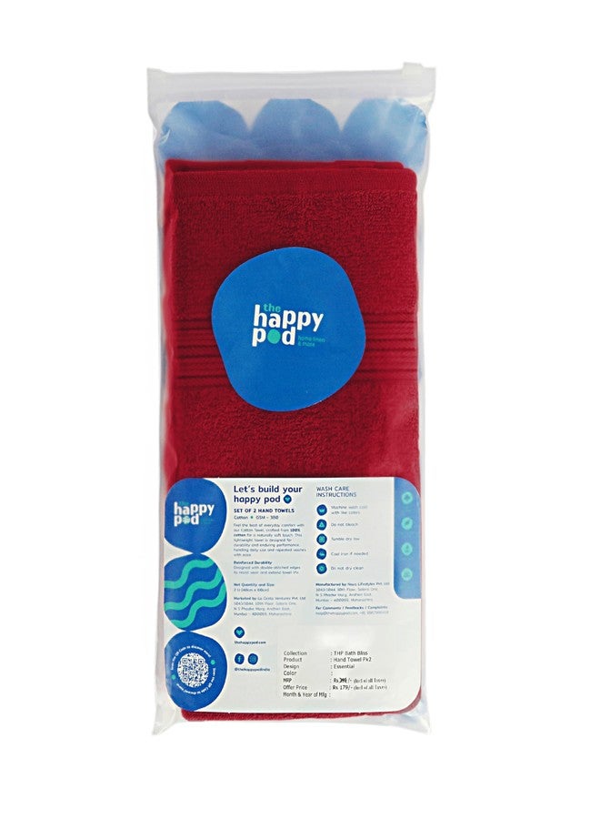 THE HAPPY POD Essential 100% Cotton Hand Towel - Pack of 2, Soft & Absorbent, Quick Dry, Lightweight Towels for Bathroom, Kitchen & Gym| 40 x 60 cm - 380 GSM | Red - Image 3