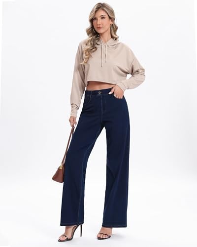 TONIRY Wide Leg Jeans for Women High Waisted, Stretchy Pull On Baggy Denim Pants Casual Trendy Straight Fit Trousers Comfortable and Stylish for Everyday Wear Dark Blue - Image 2
