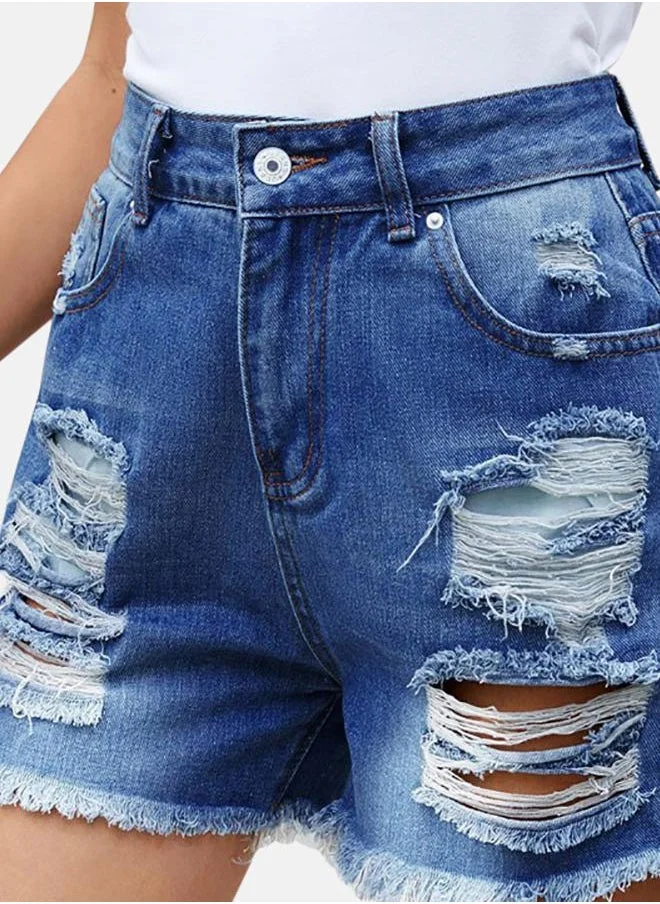 YUNIQEE Blue Solid Denim Shorts