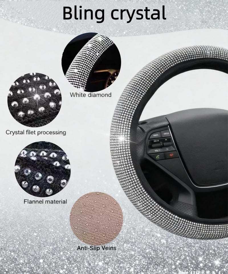 AutoCabins 11 pcs Bling Car Accessories Set for Women, Steering Wheel Cover, Sparkly Seat Belt Covers, Daisy Vent Clips, Bling Shift Cover, Universal Fit Most Cars (White Diamond) - Image 5