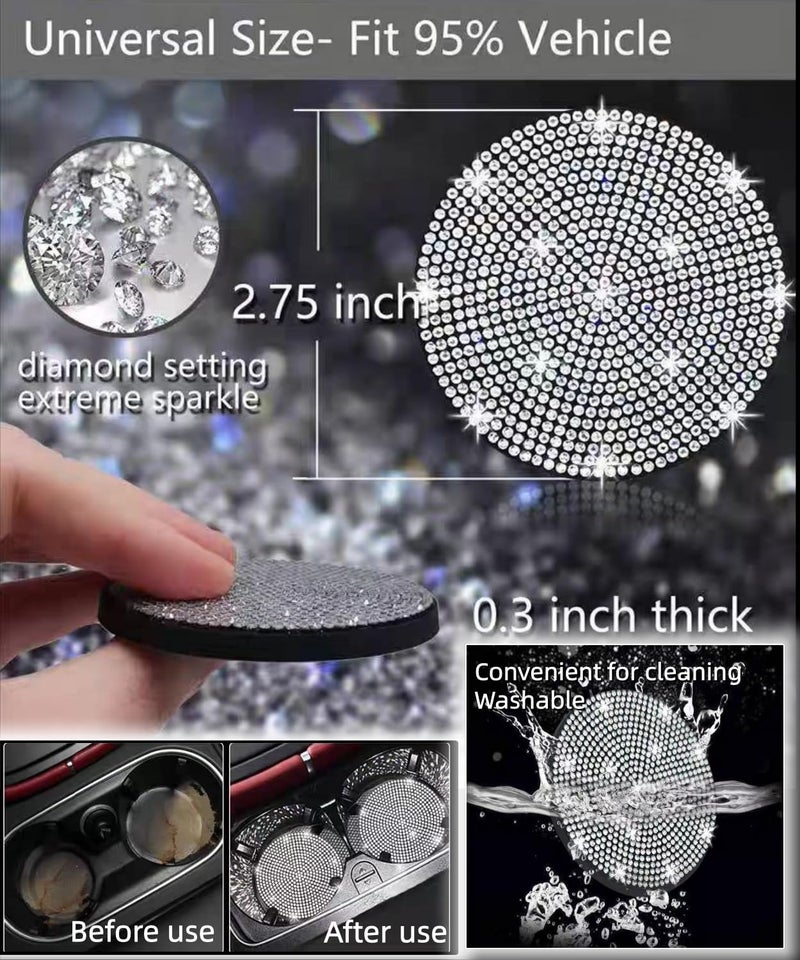 AutoCabins 11 pcs Bling Car Accessories Set for Women, Steering Wheel Cover, Sparkly Seat Belt Covers, Daisy Vent Clips, Bling Shift Cover, Universal Fit Most Cars (White Diamond) - Image 3