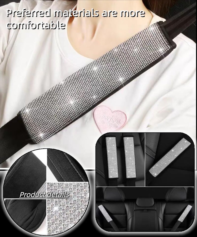 AutoCabins 11 pcs Bling Car Accessories Set for Women, Steering Wheel Cover, Sparkly Seat Belt Covers, Daisy Vent Clips, Bling Shift Cover, Universal Fit Most Cars (White Diamond) - Image 4