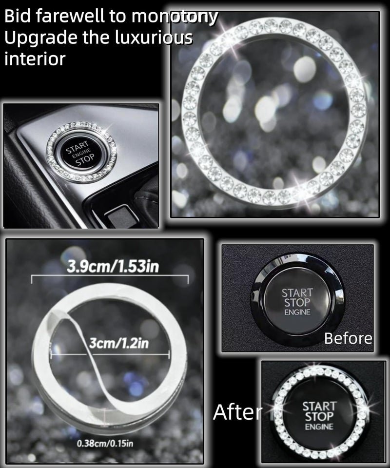 AutoCabins 11 pcs Bling Car Accessories Set for Women, Steering Wheel Cover, Sparkly Seat Belt Covers, Daisy Vent Clips, Bling Shift Cover, Universal Fit Most Cars (White Diamond) - Image 2