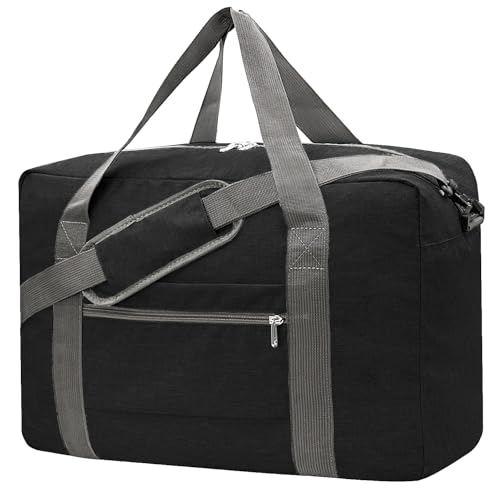 Beurlike For Spirit Airlines Personal Item Bag 18x14x8 Foldable Carry on Bags for Airplanes Travel Duffel Bags for Women and MenSnow Black With Shoulder Strap - Image 1