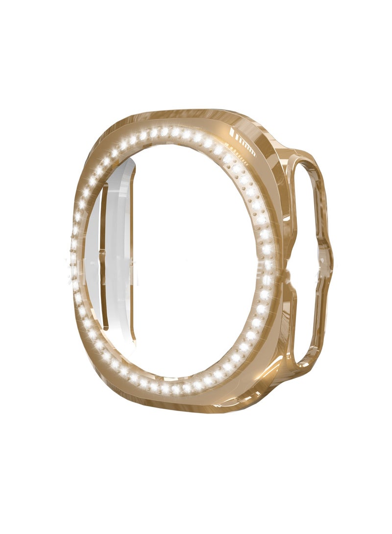 Gold Pc With Diamond For Samsung Galaxy Watch 7 Ultra (47mm) Protective Case Hollow, Waterproof And Drop-Proof - Image 1