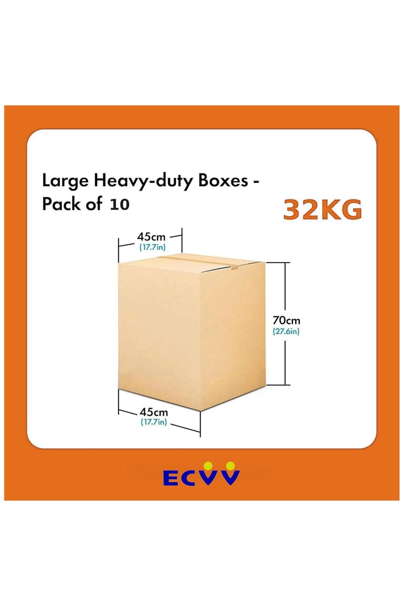 ECVV 10 Pack Large Double Wall 100% Recyclable Corrugated Cardboard Moving Boxes with 32 KG Capacity | 45 x 45 x 70 cm | Brown Carton Boxes for Packaging, Shipping and Storage, 5 ply | Brown - Image 2