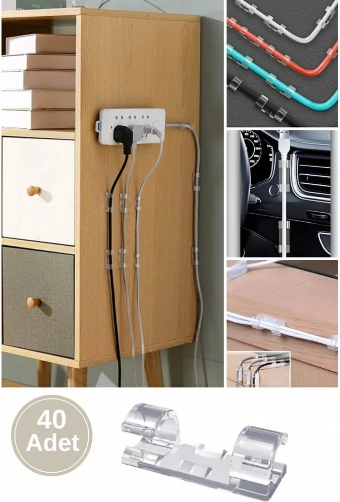 بييف Transparent Adhesive Cable Fixer Organizer Clip 40 Pcs