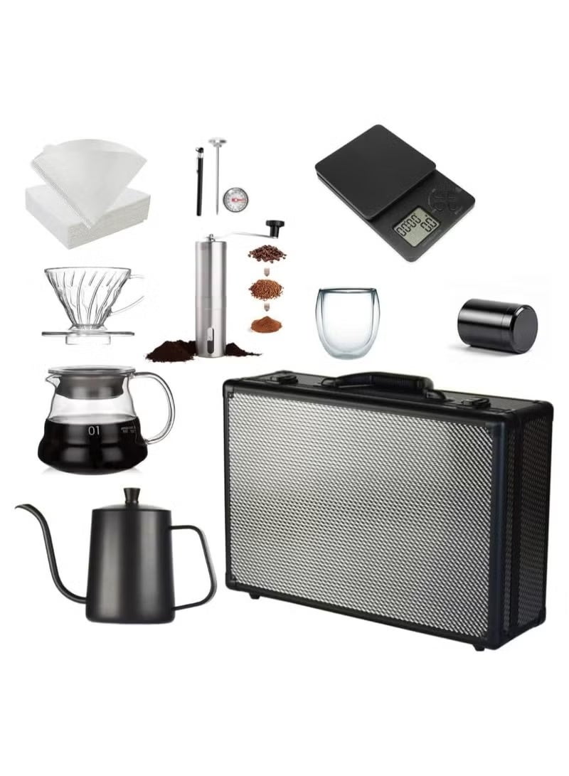 HEPU V60 Upgraded Pour Over Coffee Kit – Complete Barista Brewing Set with 360ml Glass Server, 600ml Gooseneck Kettle, Manual Coffee Grinder, Digital Scale with Timer, Paper Filters, Travel Bag & Accessories, Ideal for Home, Office & Travel Coffee Enthusiasts - Image 1