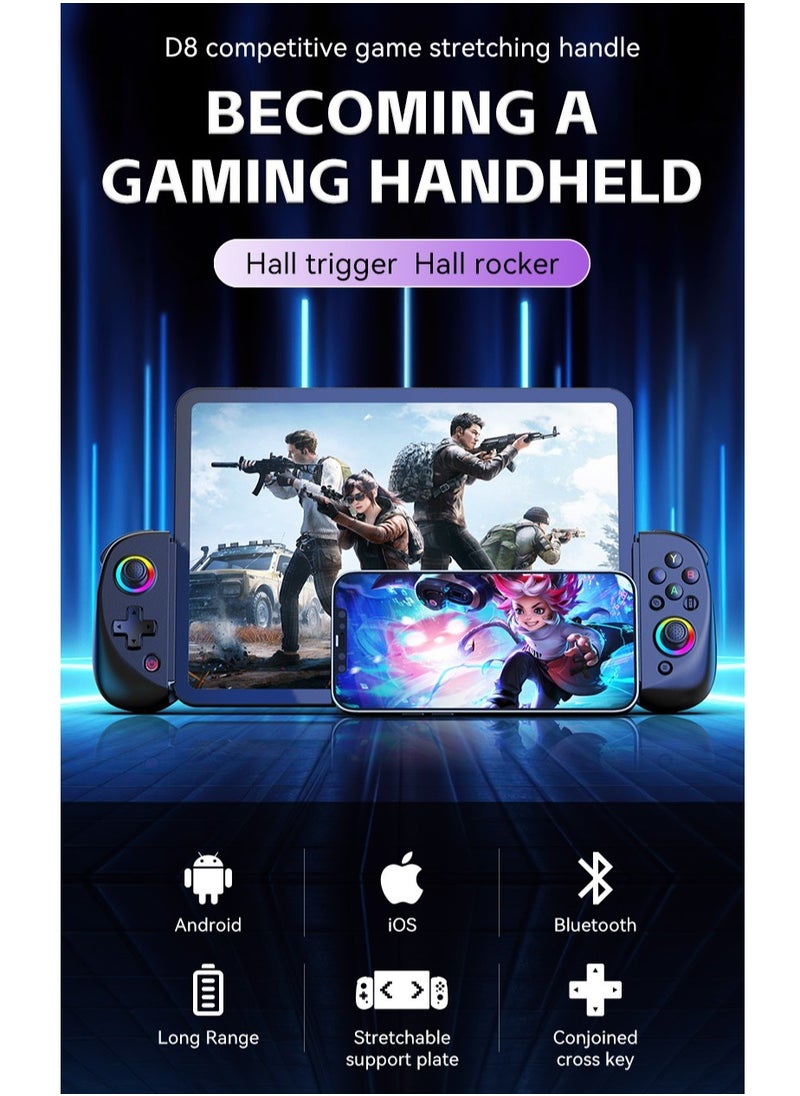 Generic - D8 Mobile Gaming Controller for iPhone/Android/PC/Nintendo Switch/PS4, Cloud Games, with Hall Effect Joystick, 6 Axis Gyro (Grey) - Image 1