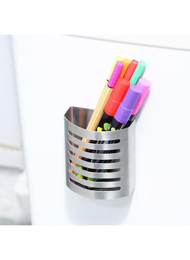 Sanpaint Magnetic Modern Pen and Pencil Holder, Metal Writing Utensil Storage Organizer for Kitchen, Locker, Home, or Office, 3.25" x 1.75" x 3.50", Brushed Stainless Steel - Image 3