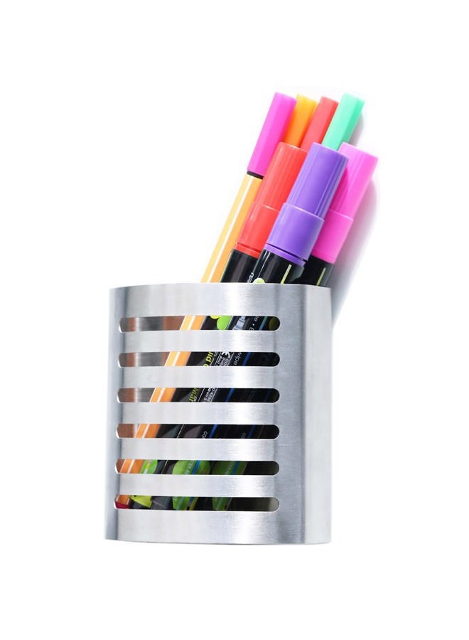Sanpaint Magnetic Modern Pen and Pencil Holder, Metal Writing Utensil Storage Organizer for Kitchen, Locker, Home, or Office, 3.25" x 1.75" x 3.50", Brushed Stainless Steel - Image 1