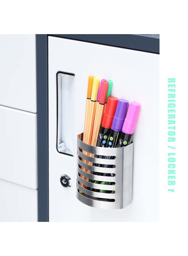 Sanpaint Magnetic Modern Pen and Pencil Holder, Metal Writing Utensil Storage Organizer for Kitchen, Locker, Home, or Office, 3.25" x 1.75" x 3.50", Brushed Stainless Steel - Image 2