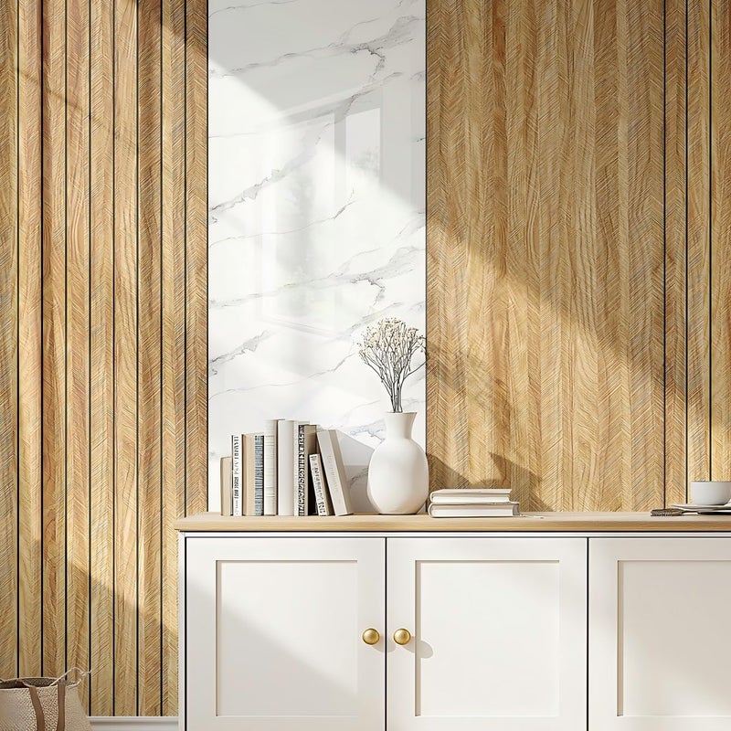 Chejiaye Wood Grain 3D Wall Panel -15.75"x118"Soundproof Self-Adhesive Wall Sticker,Thickened Resistant Removable PVC Wood Grain Wallpaper &Foam Paneling for Wall,Ceiling(Dark Brown,13Sq.ft) - Image 3