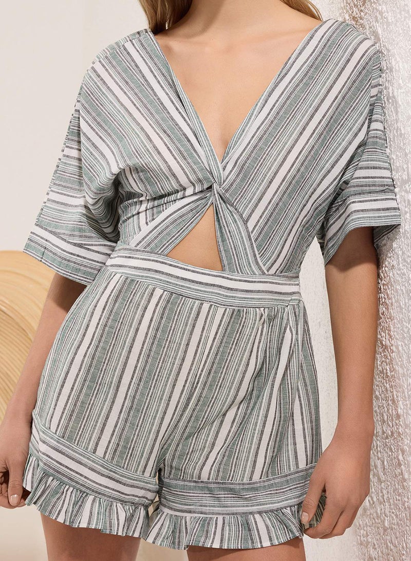 trendyol Striped Woven Cut Out Detailed Beach Mini Jumpsuit Tbess25Tu00005 - Image 3