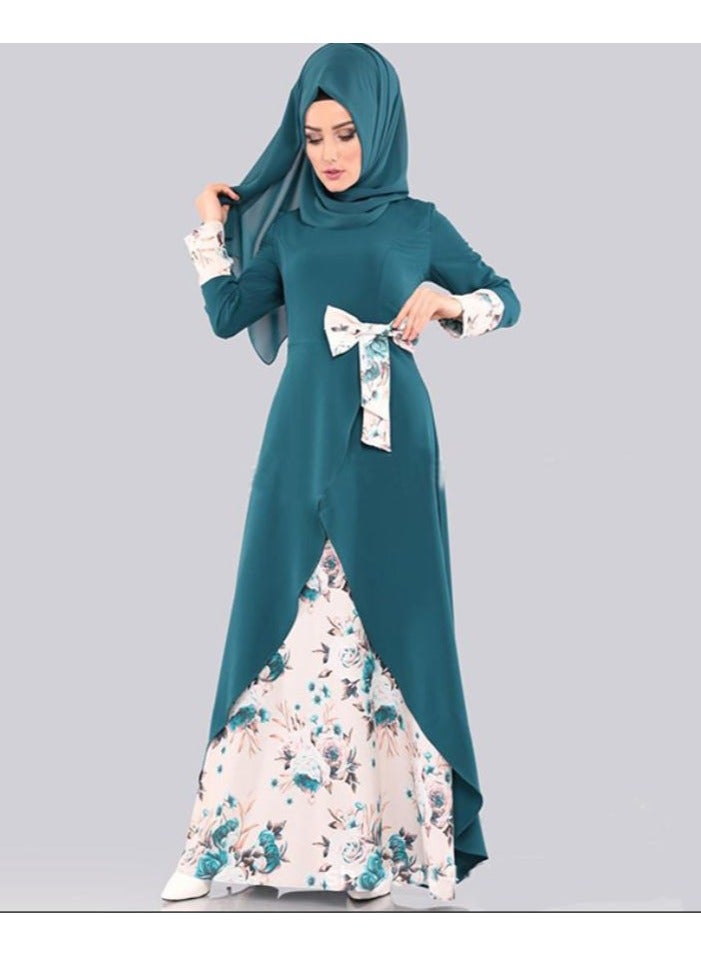 KUYING New Printed Loose Waistband Pullover Long Sleeved Dress 