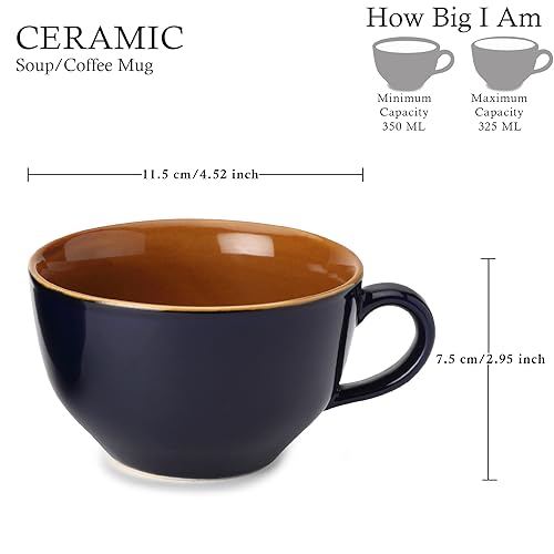 Bodhi House Ceramic Coffee Wide Large Mug with Handle - Set of 2, 350Ml Glossy Finish | Bone Ash Free & Microwave Safe | for Cappuccino, Latte, Green Tea - Royal Blue - Image 4