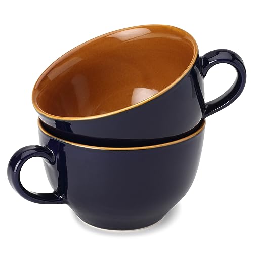Bodhi House Ceramic Coffee Wide Large Mug with Handle - Set of 2, 350Ml Glossy Finish | Bone Ash Free & Microwave Safe | for Cappuccino, Latte, Green Tea - Royal Blue - Image 2