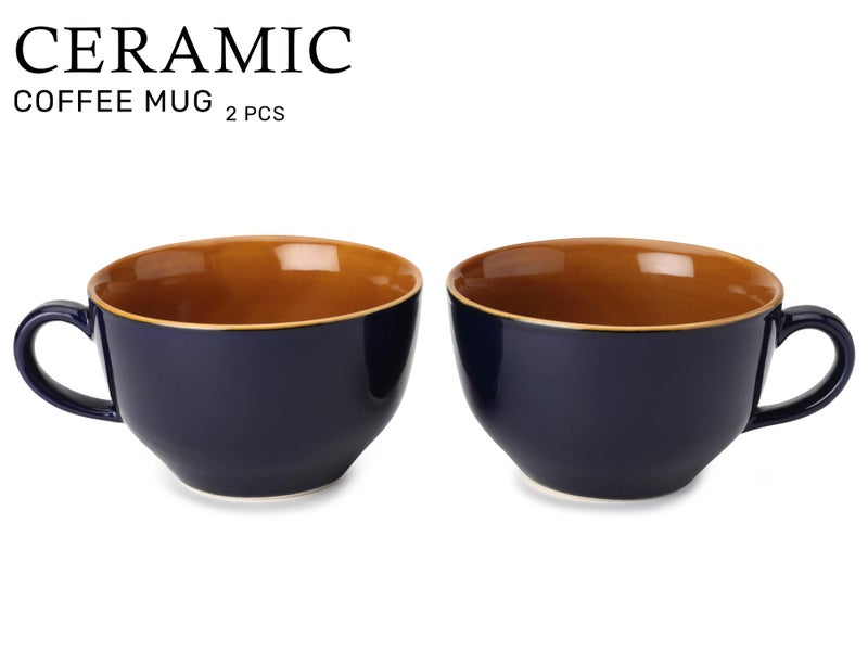Bodhi House Ceramic Coffee Wide Large Mug with Handle - Set of 2, 350Ml Glossy Finish | Bone Ash Free & Microwave Safe | for Cappuccino, Latte, Green Tea - Royal Blue - Image 3