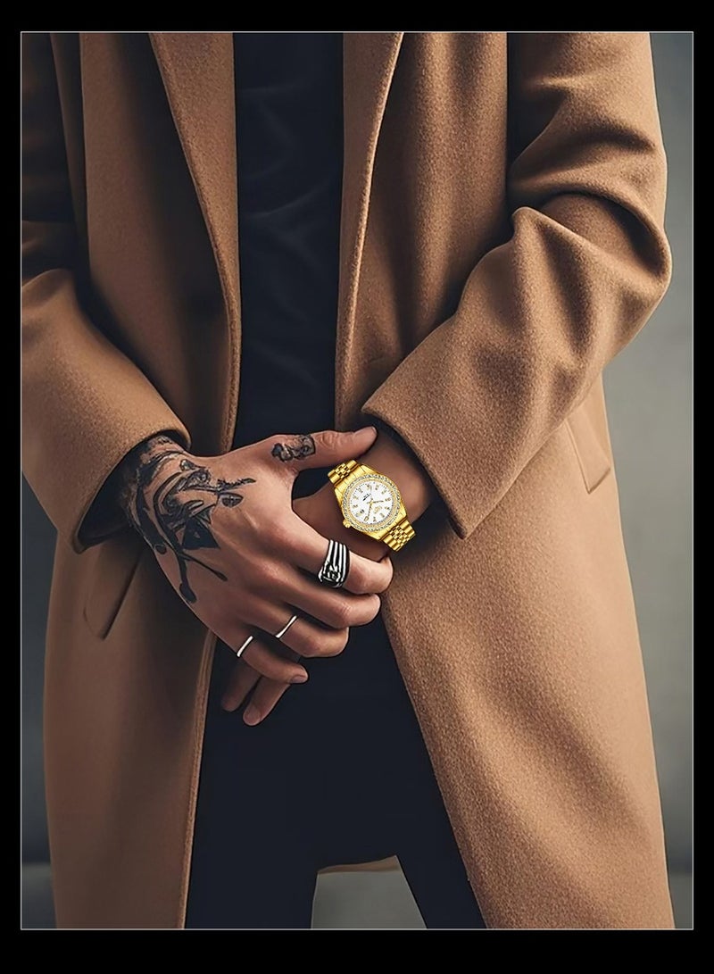 LIGE ​​LIGE Men's Classic Fashion Watch - Gold-Tone Stainless Steel Strap with White Dial, Diamond Hour Markers, Quartz Movement, Modern Luxe Style for Business & Formal Occasions​​  - Image 4
