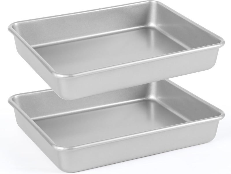 Barlket 9x11 Baking Pan, Rectangle Cake Pan, 2-Pieces Nonstick Sheet Cake Pans Heavy Duty, Toaster Oven Tray Deep Size for Lasagna, Brownie, Siliver - Image 1