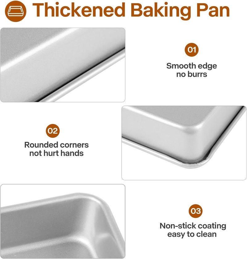Barlket 9x11 Baking Pan, Rectangle Cake Pan, 2-Pieces Nonstick Sheet Cake Pans Heavy Duty, Toaster Oven Tray Deep Size for Lasagna, Brownie, Siliver - Image 3