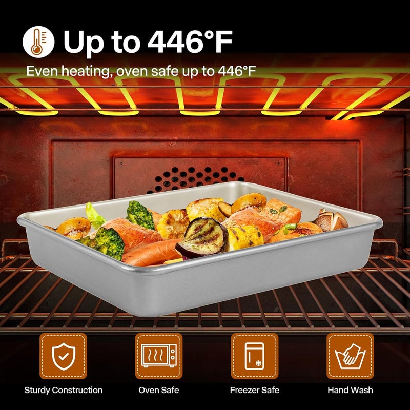 Barlket 9x11 Baking Pan, Rectangle Cake Pan, 2-Pieces Nonstick Sheet Cake Pans Heavy Duty, Toaster Oven Tray Deep Size for Lasagna, Brownie, Siliver - Image 4