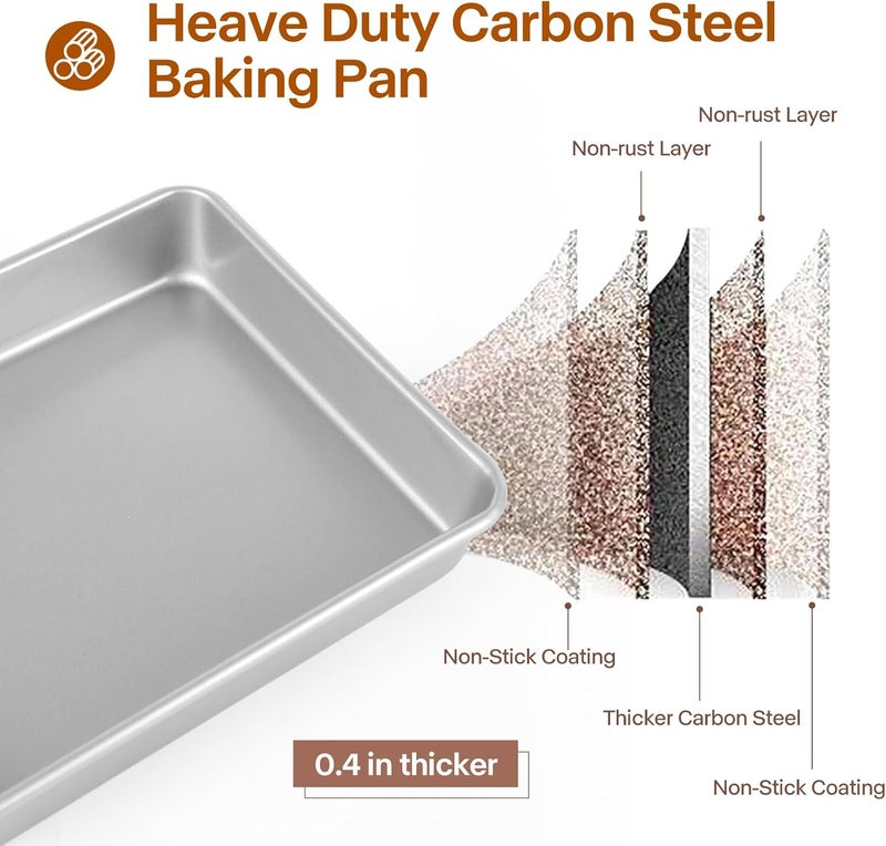 Barlket 9x11 Baking Pan, Rectangle Cake Pan, 2-Pieces Nonstick Sheet Cake Pans Heavy Duty, Toaster Oven Tray Deep Size for Lasagna, Brownie, Siliver - Image 2
