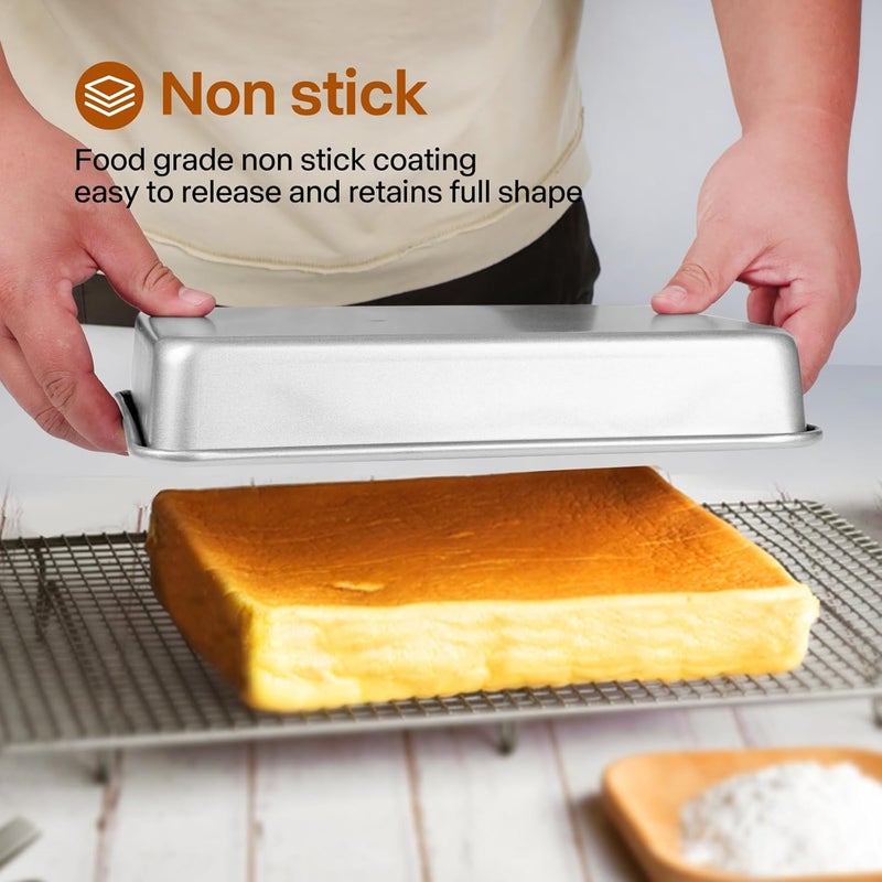 Barlket 9x11 Baking Pan, Rectangle Cake Pan, 2-Pieces Nonstick Sheet Cake Pans Heavy Duty, Toaster Oven Tray Deep Size for Lasagna, Brownie, Siliver - Image 5