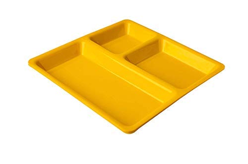 Everbuy® Food-Grade Virgin (Microwave-Safe) 3-Compartments Divided-Dinner 9 Inches Pav Bhaji Plates (6, Yellow) - Image 1