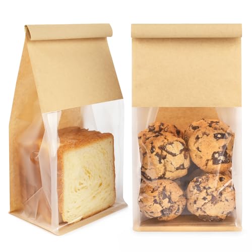 Foranda 50 Pack Bakery Bags with Window 51x39x11 Inches Tin Tie Tab Lock Resealable Cookie Bags for Packaging Bagels Bread Loaf Pastry Baked Goods - Image 2