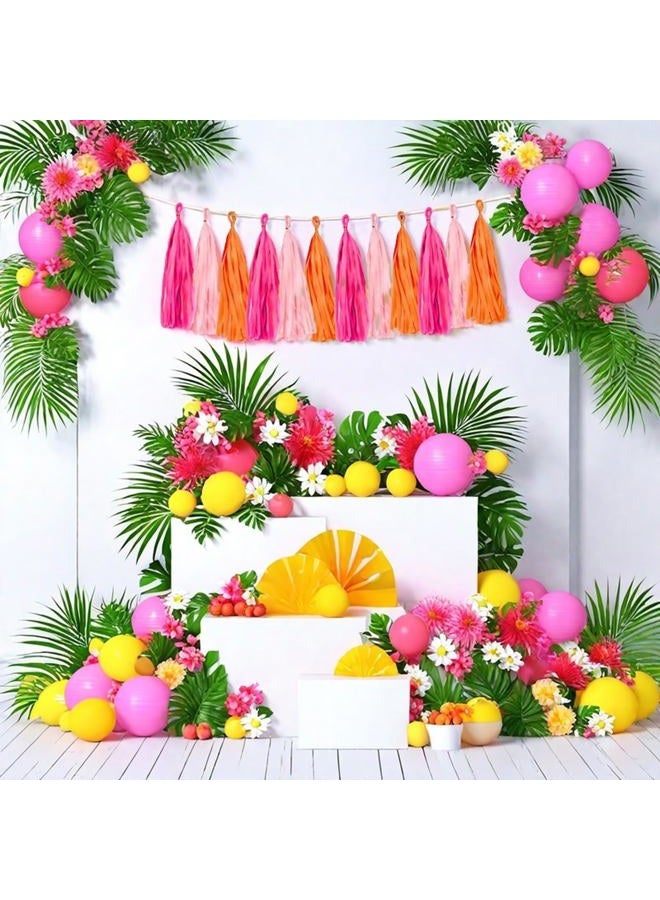 Aimto Rose red Pink and Orange Tassel Garland Banner Paper Tassels for Party Decorations,Pack of 15 - Image 3
