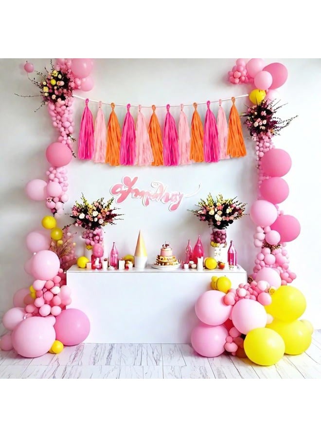 Aimto Rose red Pink and Orange Tassel Garland Banner Paper Tassels for Party Decorations,Pack of 15 - Image 5