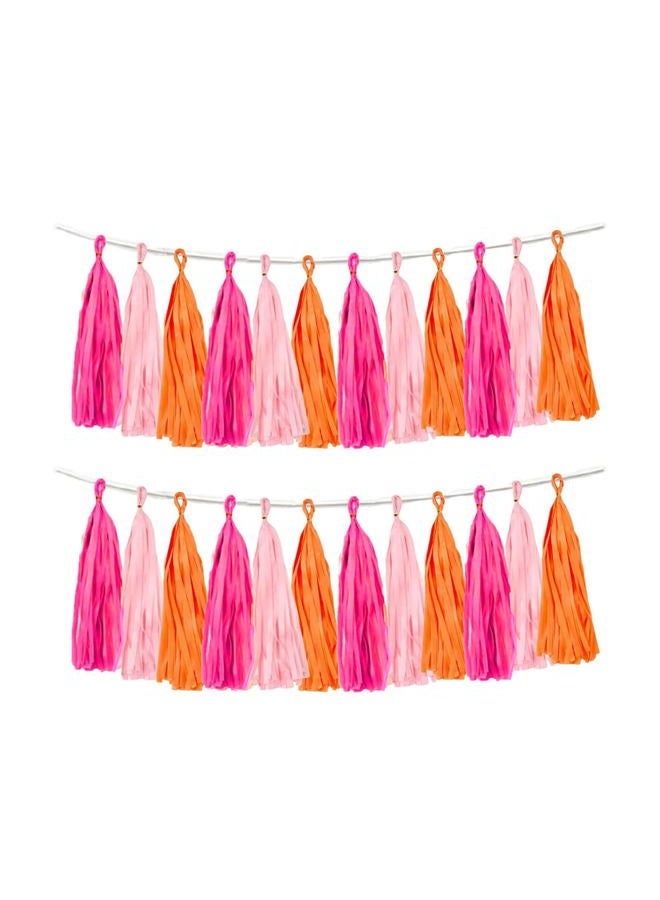 Aimto Rose red Pink and Orange Tassel Garland Banner Paper Tassels for Party Decorations,Pack of 15 - Image 1