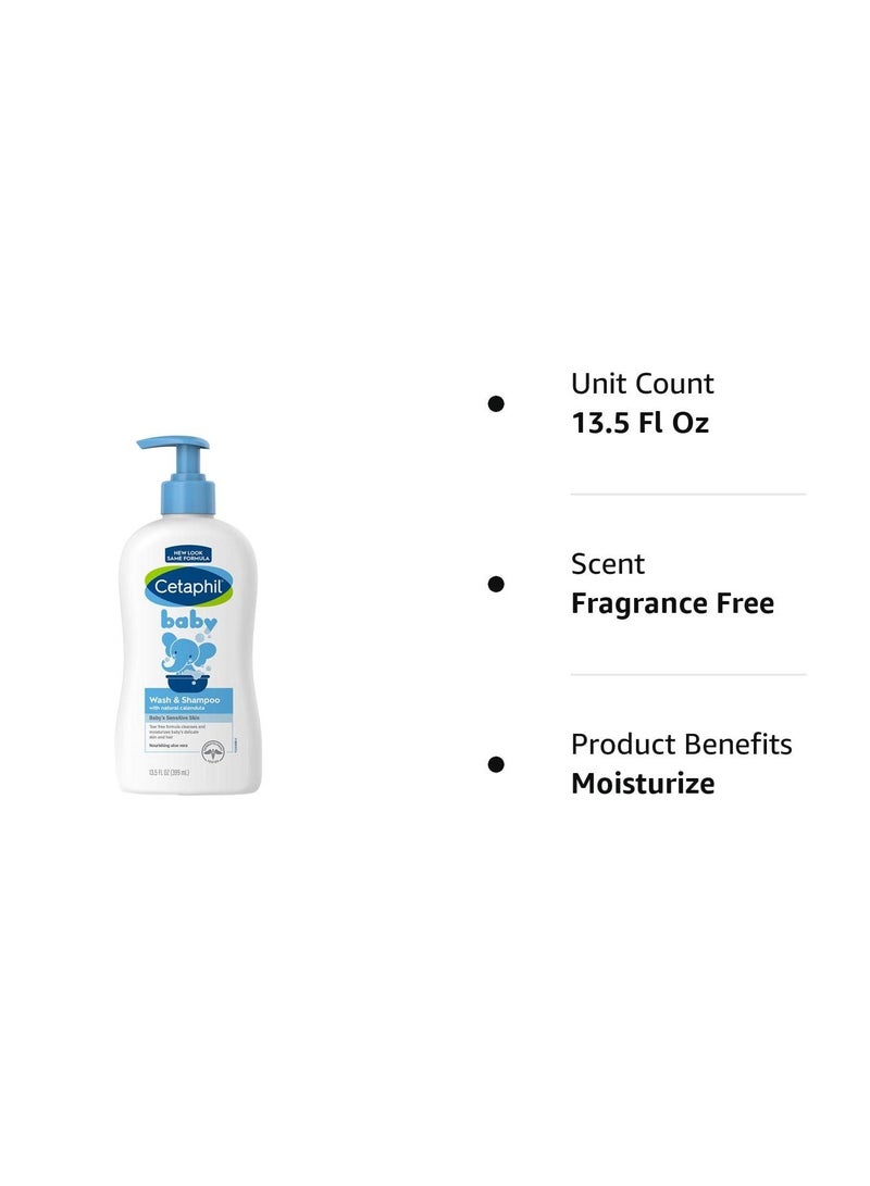 Cetaphil Wash & Shampoo with natural calendula Baby's Sensitive Skin Tear free formula cleanses and moisturizes baby's delicate skin and hair Nourishing aloe vera 399ml - Image 4