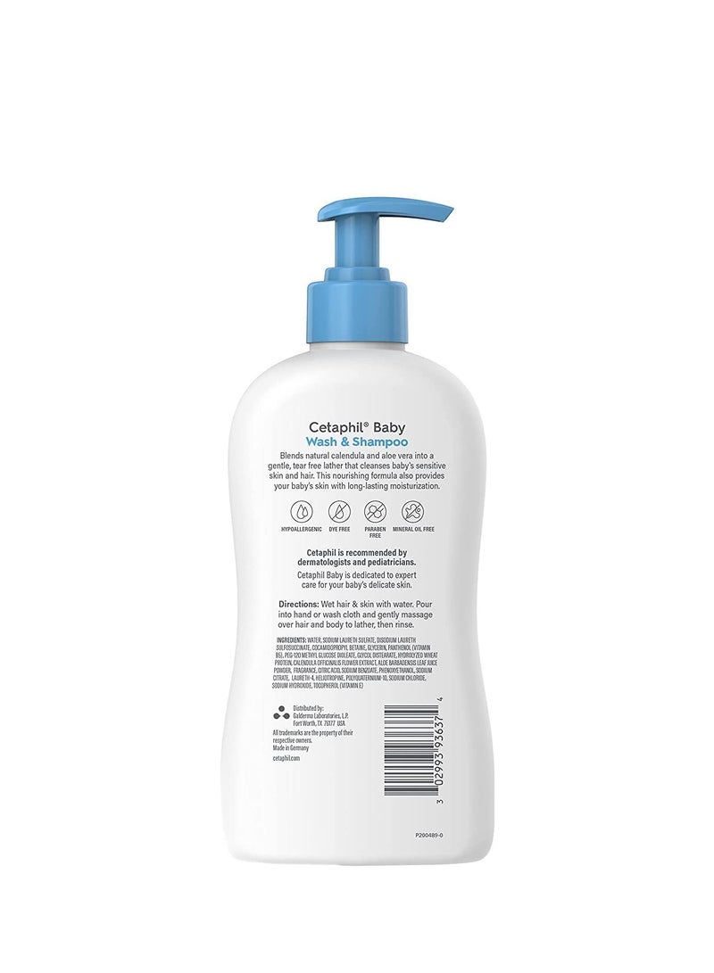 Cetaphil Wash & Shampoo with natural calendula Baby's Sensitive Skin Tear free formula cleanses and moisturizes baby's delicate skin and hair Nourishing aloe vera 399ml - Image 3