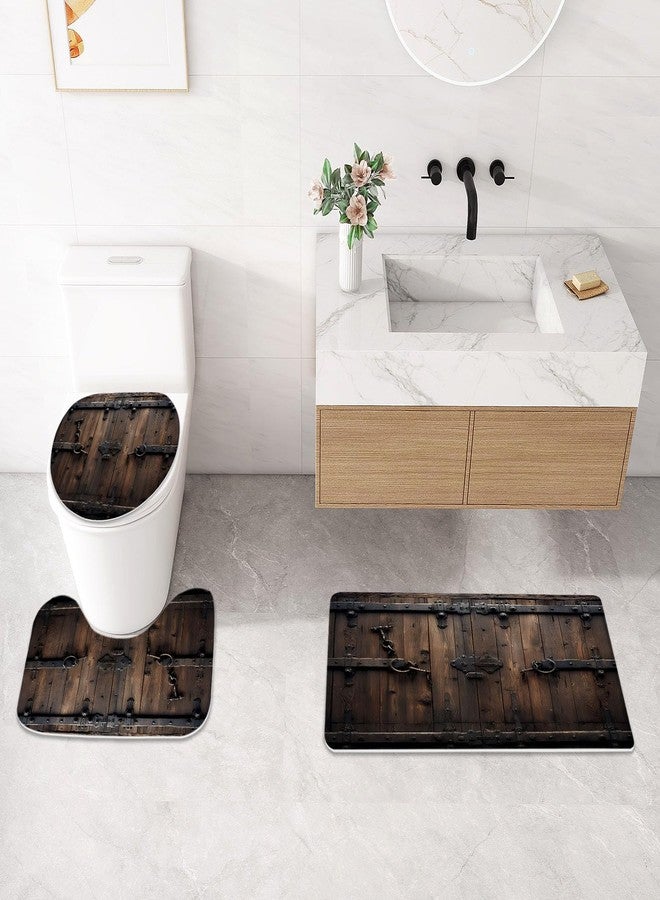 Litabel 4 Pcs Vintage Wooden Door Shower Curtain Set with Non-Slip Rugs, Toilet Lid Cover and Bath Mat, Farmhouse Bathroom Decor Set with Shower Curtain and Rugs(Hooks Not Included) - Image 4