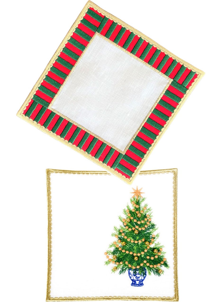 Ge Living Decorative Christmas Tree and Checkered Pattern Cocktail Napkin  - Image 1