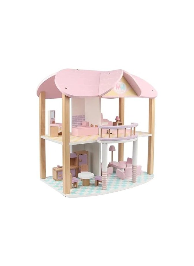 Nano Classic Small Doll House Pretend Play Kids Wooden Doll House Toy for Girls with 45cm Height (  - Image 1