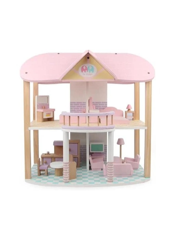 Nano Classic Small Doll House Pretend Play Kids Wooden Doll House Toy for Girls with 45cm Height (  - Image 2