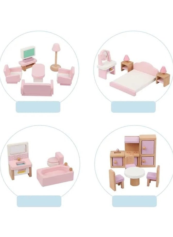 Nano Classic Small Doll House Pretend Play Kids Wooden Doll House Toy for Girls with 45cm Height (  - Image 3