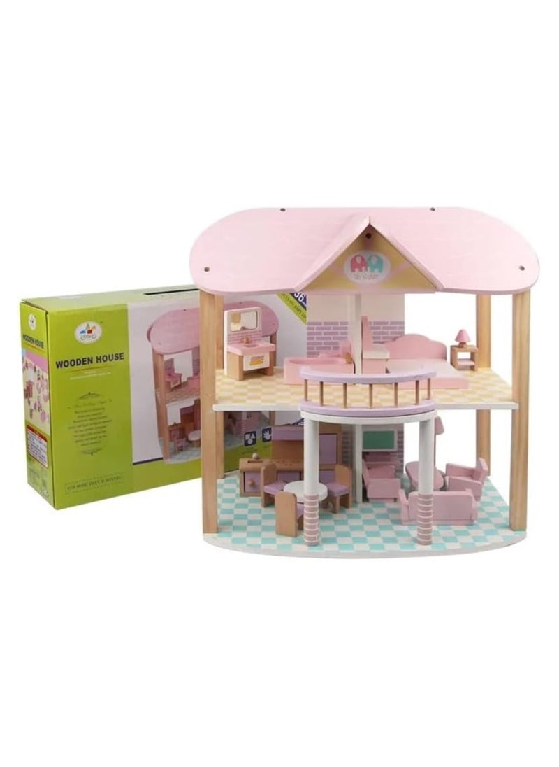Nano Classic Small Doll House Pretend Play Kids Wooden Doll House Toy for Girls with 45cm Height (  - Image 4