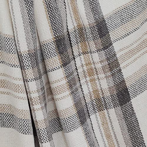 Snugtown Taupe Grey and White Plaid Decor Tartan Blanket, Lightweight Soft Chenille Striped Knitted Rustic Farmhouse Throw with Tassels for Couch Sofa Chair Bed Office Home, 50" x 60" - Image 5