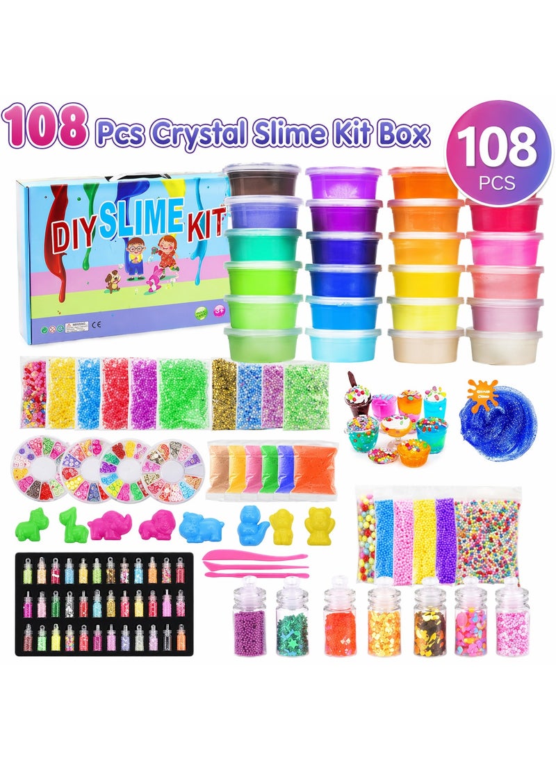 Maanys 108 Pcs Crystal Slime Kit Box, Slime for Kids Include Colored Glitters, Colorful Mud, Cutting Utensils, Slime Contains and lot more for Endless Fun - Image 1